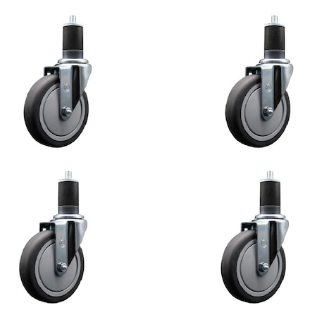 Service Caster 5'' SS Thermoplastic Rubber Wheel Swivel 1-5/8'' Expanding Stem Caster Set, 4PK SCC-SSEX20S514-TPRB-158-4